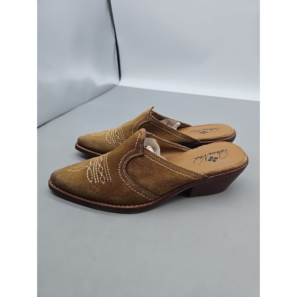 Patricia Nash Tan Suede Embroidered Cowboy Slip on Backless Mules Boots 8.5M‎ - Picture 2 of 9